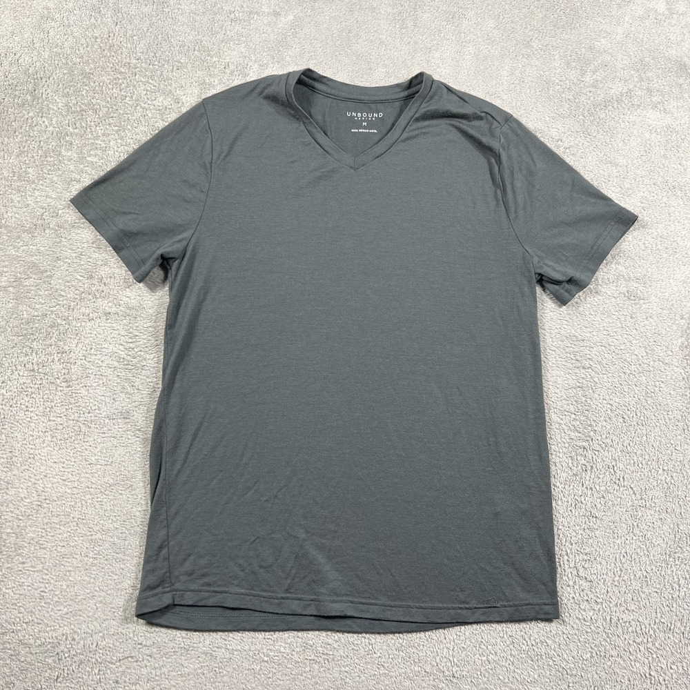 Unbound Merino T Shirt Mens Medium Gray V Neck Wool Tee Short Sleeve
